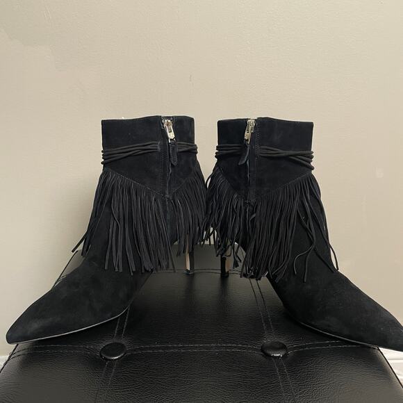 Sam Edelman Sexy Black Fringe Stiletto Heel Bootie Suede Black 9 - Picture 6 of 7